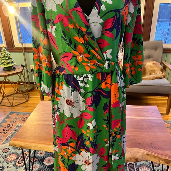 Kensie Floral Long Sleeve Dress - Green, Red, White - Picture 2 of 9